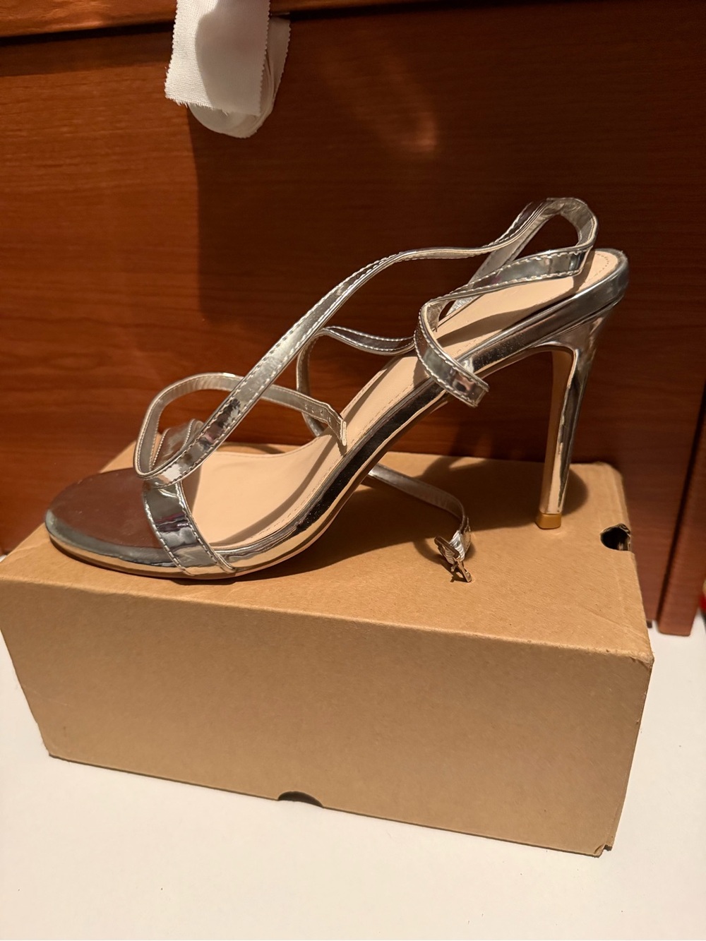 Metallic Silver Strappy High Heel Sandals